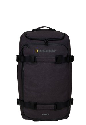 Dark gray hiking backpack with adjustable black straps, side buckles, and National Geographic logo. Features multiple compartments and zippers.