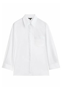 Camicia bianca a maniche lunghe con colletto a punta, taschino sul petto e polsini abbottonati. Realizzata in un tessuto liscio e leggero.
