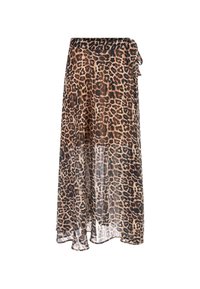 Gonna maxi con stampa leopardata in tessuto leggero e trasparente. Presenta una forma fluida con un laccio in vita e tonalità di colore naturali.