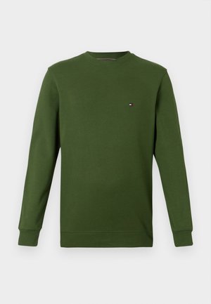 Langermet crewneck sweatshirt i olivengrønn med ribbede mansjetter og nederkant, med en liten rektangulær logo på venstre bryst.