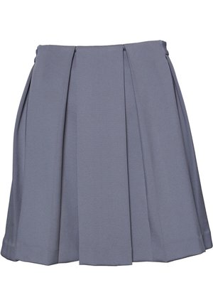 Grå plisseret nederdel til knæet med brede plisser foran og i siderne, lavet af glat stof og med en figursyet linning.