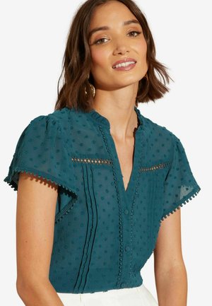 Love & Roses DOBBY SPOT RUFFLE V NECK FLUTTER SLEEVE REGULAR FIT - Cămașă - teal