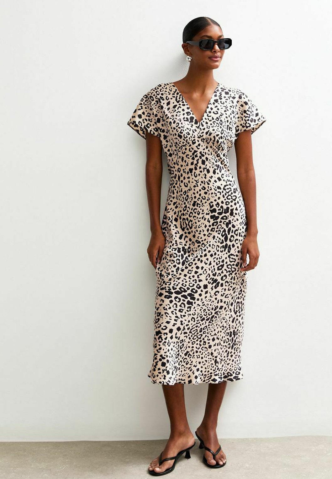 knee length dresses for ladies Leopard Printed Satin Midi Dress – Needs No Label main image 0
