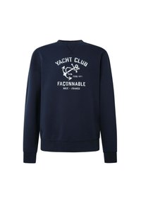Felpa navy con collo rotondo, polsini e orlo a coste. Presenta una stampa bianca di un'ancora e il testo: “Yacht Club Façonnable Nice - Francia.”