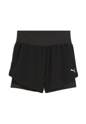 Zwarte sportshorts met brede tailleband, gelaagd ontwerp en een klein wit Puma-logo op de linker onderkant van de pijp.