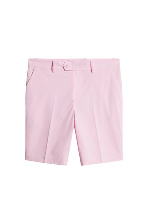 Lyselyserøde shorts lavet af vævet stof. Har en lige pasform, flad front, to sidelommer og en enkelt knaplukning ved taljen.
