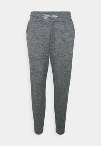 Grå melerade joggers med elastisk midja och dragsko. Har sidofickor och tapered ben-design. Mjuk tygtextur.