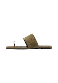 SPLIT FLAT SLIDER WITH RING DETAIL - T-bar sandals - khaki