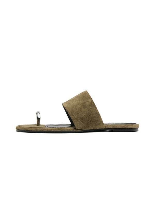 SPLIT FLAT SLIDER WITH RING DETAIL - T-bar sandals - khaki