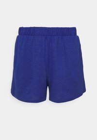 Blå träningsshorts tillverkade av lättvikts, texturerat tyg. Har en elastisk midja och en avslappnad passform för komfort.