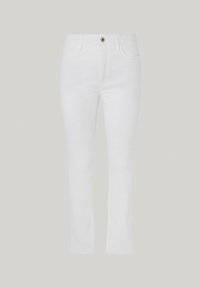 Vita denimbyxor med raka ben, femficksdesign, knappstängning fram och diskreta sömdetaljer.