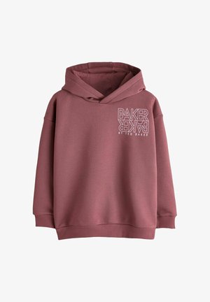 Sweat-shirt à capuche mauve avec poignets et ourlet côtelés, arborant le logo blanc "BAKER BAKER by Ted Baker" sur la poitrine.