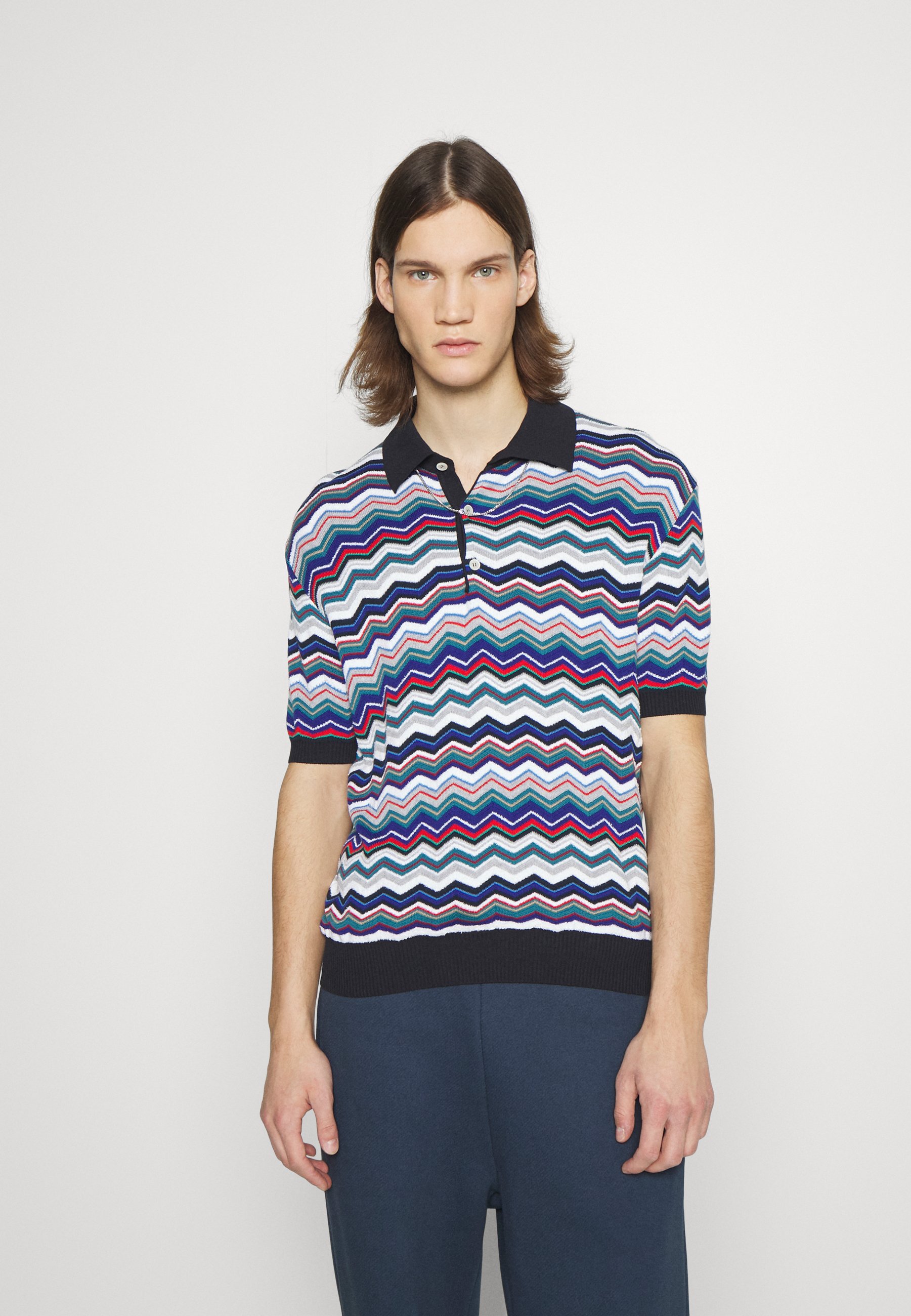 Missoni Short Sleeve Polo Shirt bianco, Men's, Size: 40, Multi-coloured