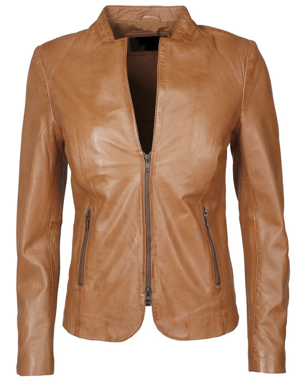 MIT KURZEM REISSVERSCHLUSS LIDA - Lederjacke - cognac