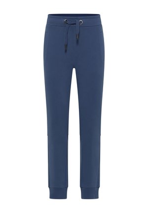 Pantalons de jogging bleu marine avec taille élastique, cordon de serrage, poches latérales et poignets côtelés. Fabriqués à partir d'un tissu doux et confortable.