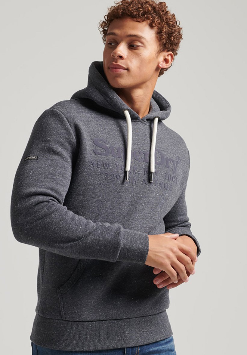 Hh277 Pull À Capuche Femme Superdry Varsity Gris Pailleté Cordon Uk S