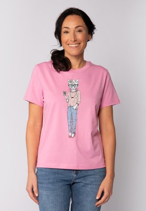 CAT WITH MOUSTACHE - T-shirt imprimé - bubble pink