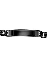 Bracciale in catena nera con un centro morbido e piatto e sezioni collegate, con una finitura lucida e dettagli texturizzati.