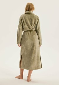 Długi, oliwkowozielony płaszcz wykonany z miękkiego materiału, z kołnierzem i haftowanymi wzorami liści miłorzębu. Posiada boczne rozcięcia dla swobody ruchów.