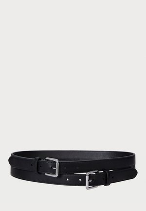 LEATHER DOUBLE BUCKLE STACKED WIDE BELT - Lannevyö - black/palladium