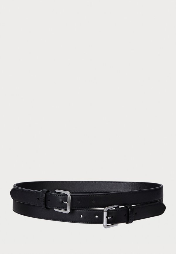 LEATHER DOUBLE BUCKLE STACKED WIDE BELT - Waist belt
