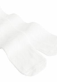 Calzini bianchi in cotone con una texture liscia e morbida e un design classico. Il materiale sembra leggero e flessibile.