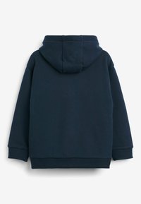 Felpa blu navy in cotone, dalla vestibilità comoda, con polsini e orlo a coste, cappuccio arrotondato e superficie liscia.