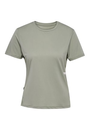 Lysegrøn kortærmet sports t-shirt med rund hals fremstillet af åndbart stof, vist forfra på hvid baggrund.