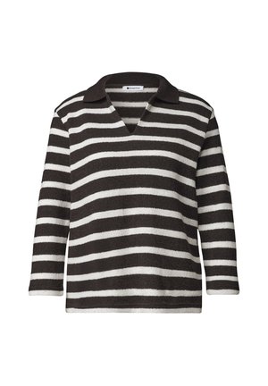 Street One, 3/4-SLEEVE STRIPED POLO SHIRT - Polo - black coffee