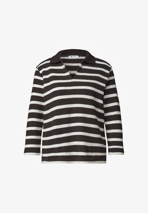 Street One, 3/4-SLEEVE STRIPED POLO SHIRT - Polo - black coffee