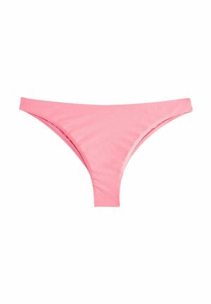 Rosa bikiniunderdel med en slät, elastisk tyg och en klassisk låg midja samt minimal täckning. Inga ytterligare mönster eller detaljer.