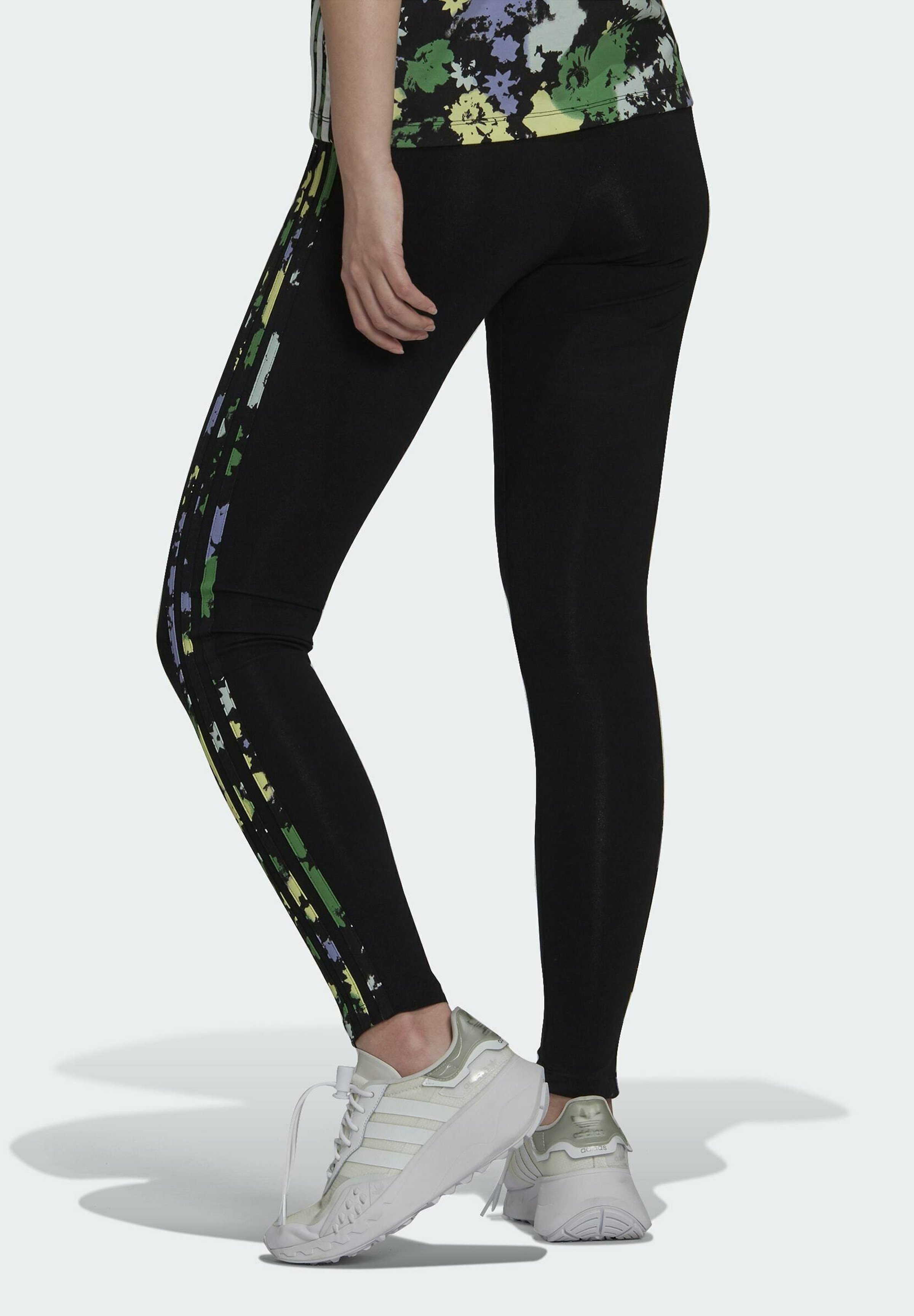Adidas originals leggings with tropical floral print in black Clearance