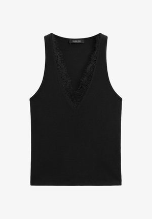 Massimo Dutti, V-NECK LACE TRIM CAMISOLE TOP - Top - black