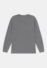 Camicetta a maniche lunghe in cotone grigio mélange, con scollatura a girocollo, polsini a costine e una texture liscia e uniforme senza motivi o decorazioni.