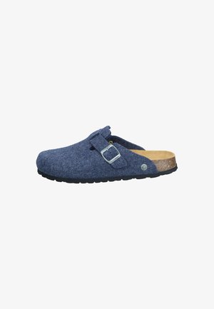 Graue Clogs mit Kork Fußbett, verstellbarem Schnallenriemen, runder Fußspitze und strukturiertem Gummisohle für Grip und Komfort.
