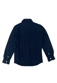 Camicia a maniche lunghe blu navy con colletto standard, polsini abbottonati e un design con piega posteriore. Realizzata in tessuto testurizzato.