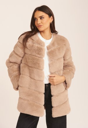 MINK DIAGONAL CUT FAUX FUR LONG SLEEVE JACKET - Winter jacket - mink brown
