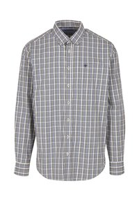 Hemd aus Baumwollmischung mit einem mehrfarbigen Karomuster in Blau, Grün und Weiß, mit Kragen und langen Ärmeln.