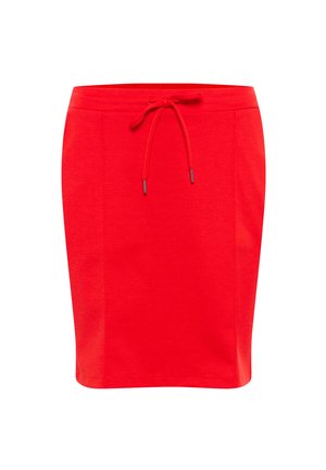 Rote Sportrock aus weichem Stoff, mit einstellbarem Kordelzugbund für einen perfekten Sitz. Einfaches Design ohne zusätzliche Muster oder Verzierungen.