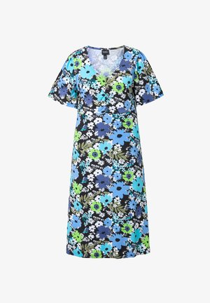Ulla Popken, DREAMY SHORT SLEEVE FLORAL - Vestito di maglina - black