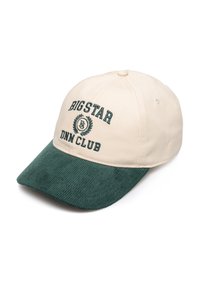 Beisbola cepure ar krēmkrāsu kokvilnas vainagu un zaļu korduroja malumu. Priekšpusē ir izšūts teksts "BIGSTAR DNM CLUB".