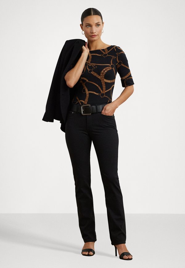 Belting Print Cotton Blend Boatneck Tee - Print T-shirt2