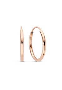 Boucles d'oreilles créoles en or rose avec une finition lisse et polie. Présentent un design circulaire et un fermoir sécurisé pour un port facile.