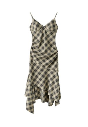 Stradivarius, ASYMMETRIC CHECK PRINT MIDI DRESS - Robe de jour - mottled beige