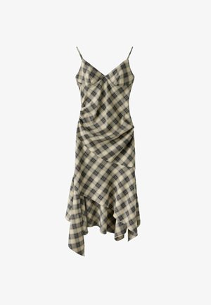 Stradivarius, ASYMMETRIC CHECK PRINT MIDI DRESS - Robe de jour - mottled beige