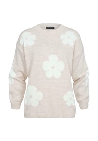 CREWNECK WITH FLOWERS - Strickpullover - beige