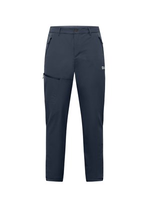 Pantaloni outdoor navy realizzati in tessuto leggero, dotati di due tasche laterali e una tasca cargo con zip sulla coscia sinistra.