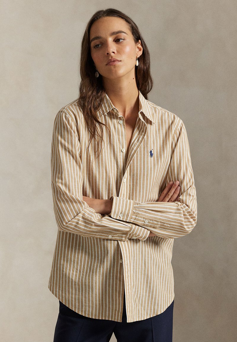 ralph lauren knit dress shirt womens Button Collection Blouses For Women Polo Ralph Lauren CLASSIC FIT STRIPED COTTON-LINEN Category_TOP