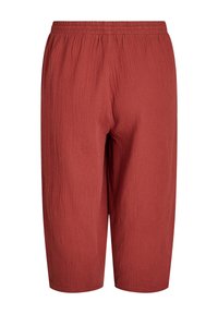 Pantalons cropped en coton texturé cramoisi avec une taille élastique et des poches latérales, présentant une coupe décontractée et un ourlet lisse.