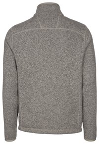 Grijs fleece jack met hoge kraag, gladde textuur en contrasterende stiksels op de naden. Eenvoudige achteraanzicht, geen zichtbare hardware of accenten.